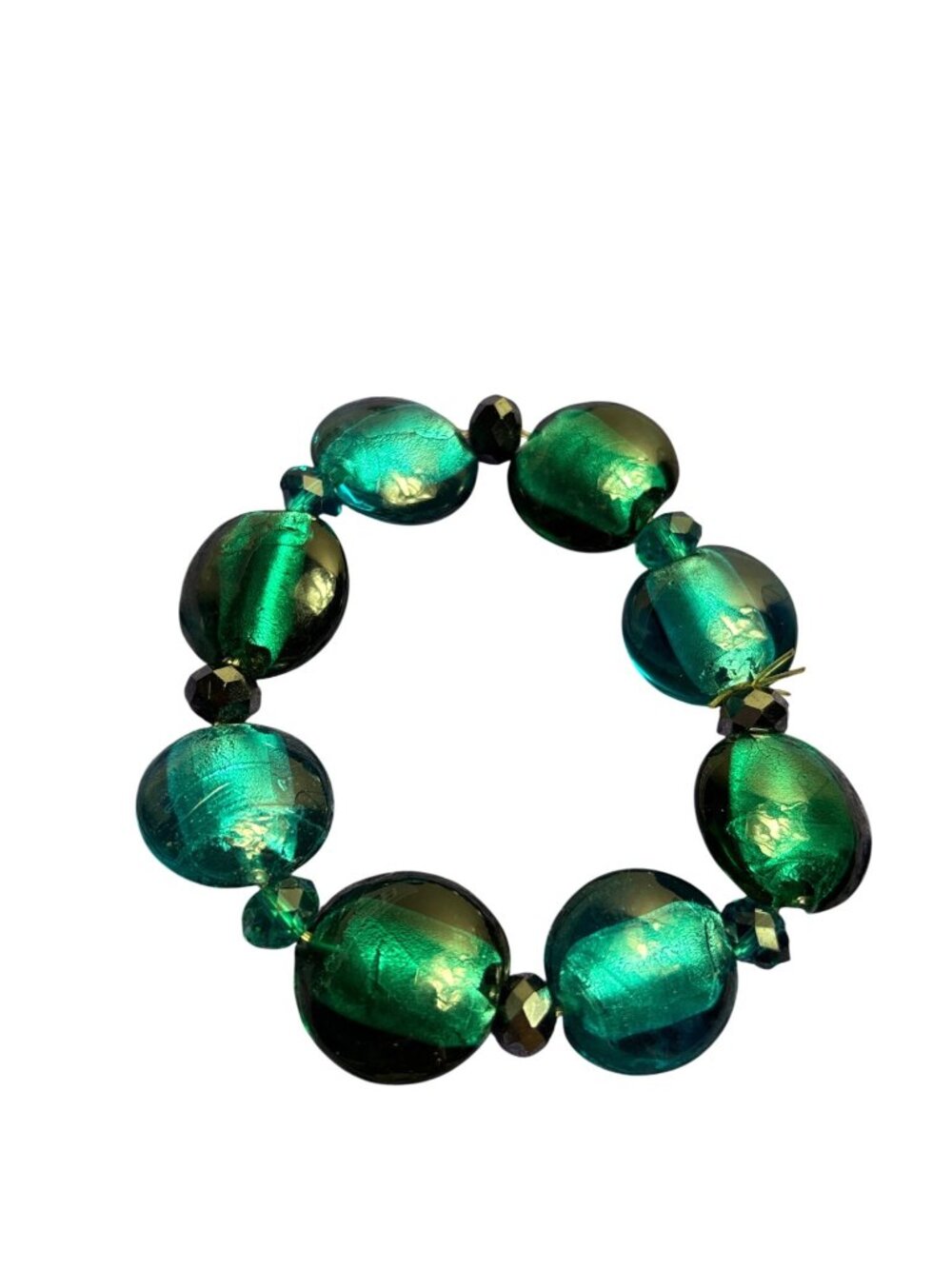 Green and Teal Glass Beaded Bracelet Slightly Stretchy 6.75 inches